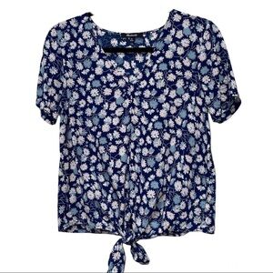 Madewell Blue Novel Tie-Front Top in French Floral Extra Small XS